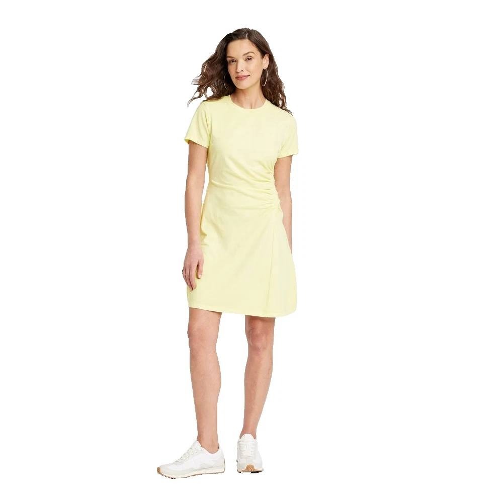 Universal Thread T-Shirt Dress Ruched Casual Short‎ Sleeve Yellow Large NWOT